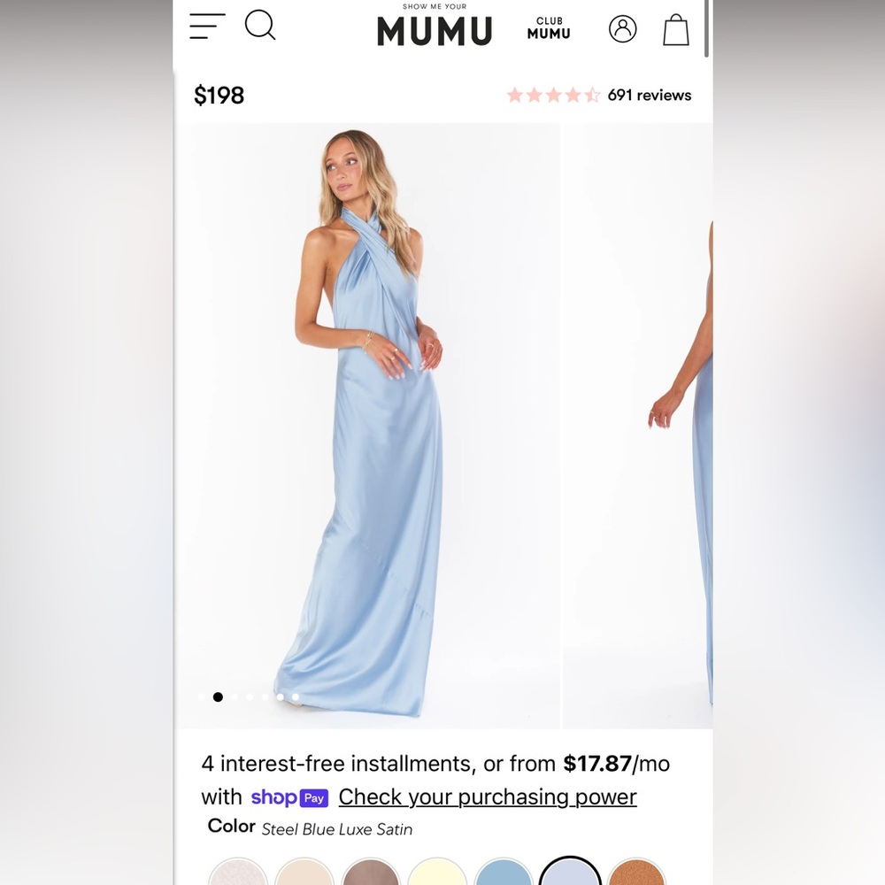 Mumu Steel Blue Jasmine Halter Maxi Dress